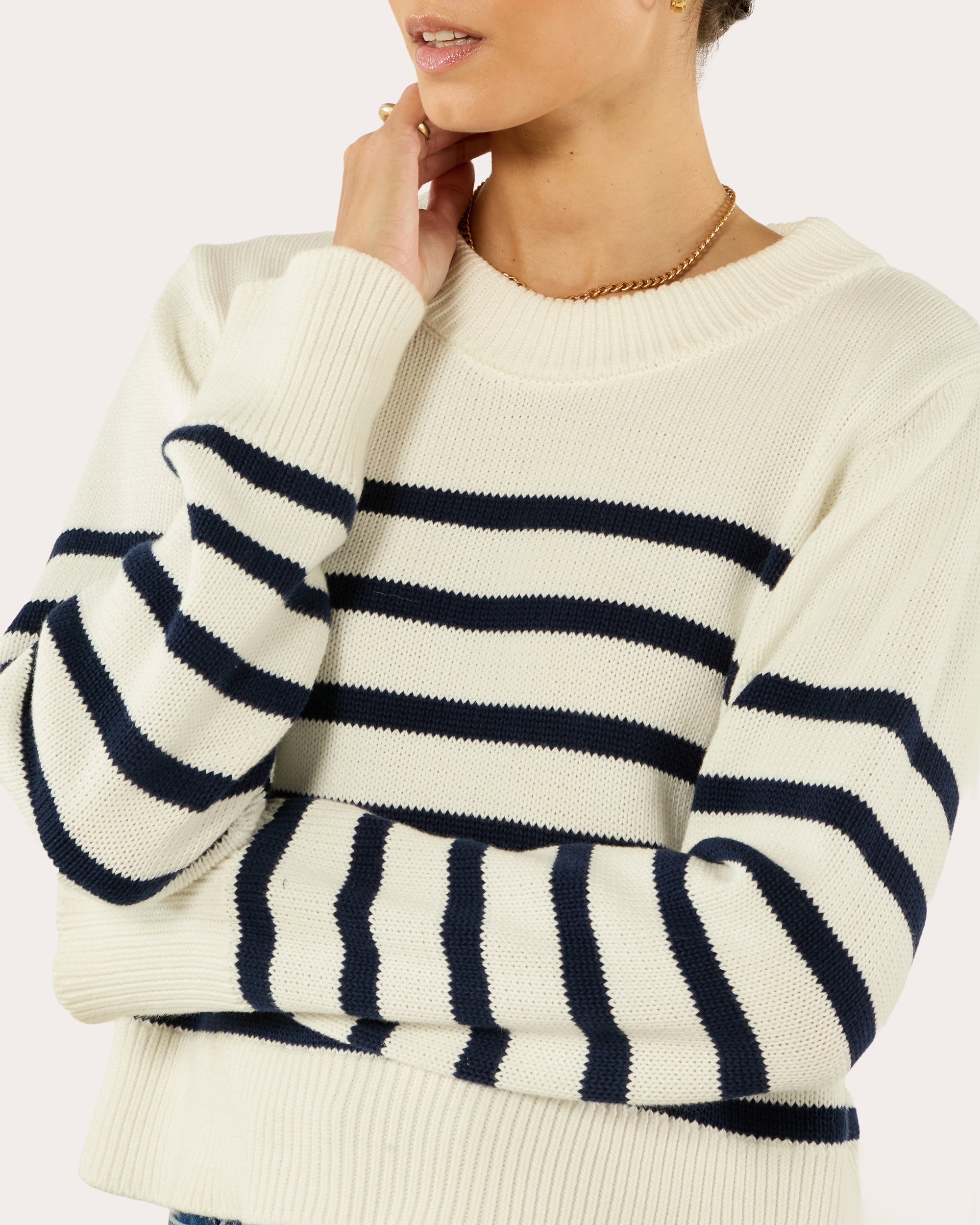 Devon Stripe Cotton Crewneck Sweater