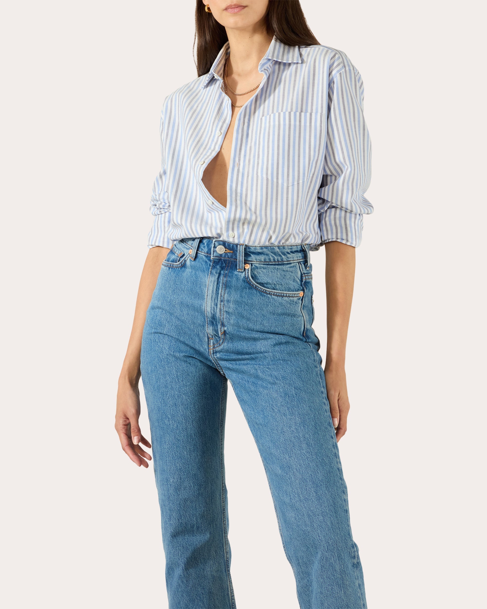 The Oversized Stripe Oxford Cotton Button-Up Shirt