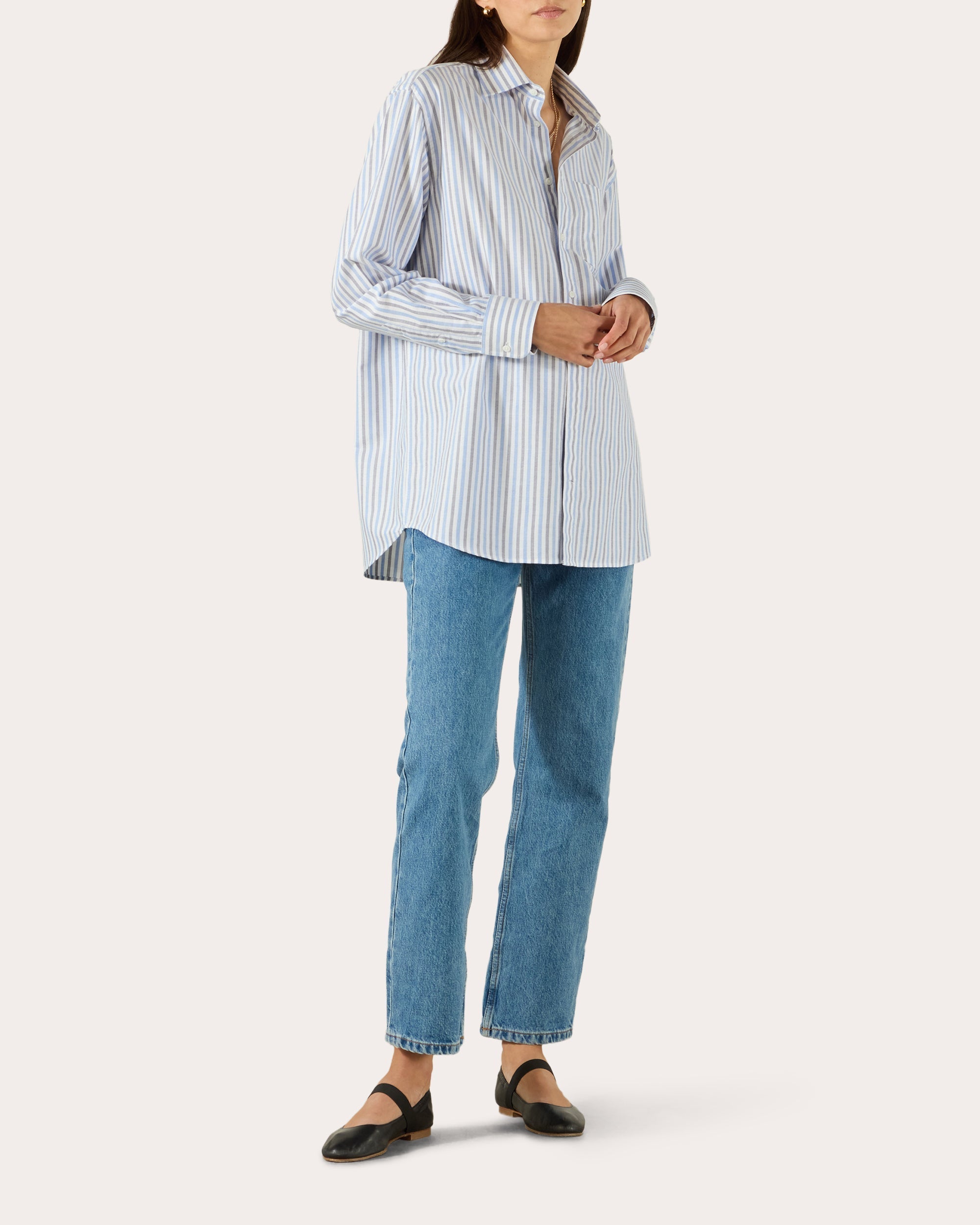 The Oversized Stripe Oxford Cotton Button-Up Shirt