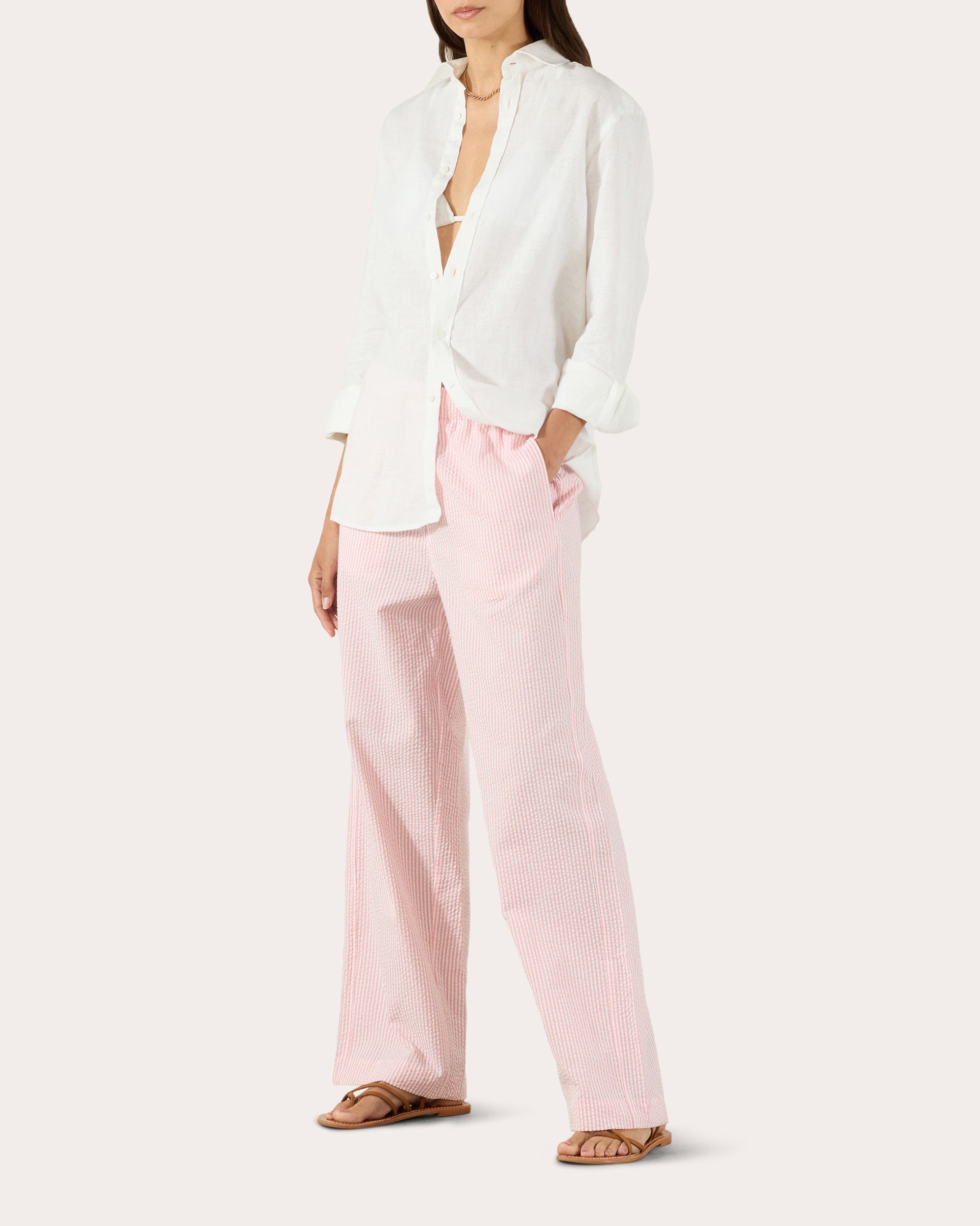The Palazzo Stripe Seersucker Cotton Pull-On Pants