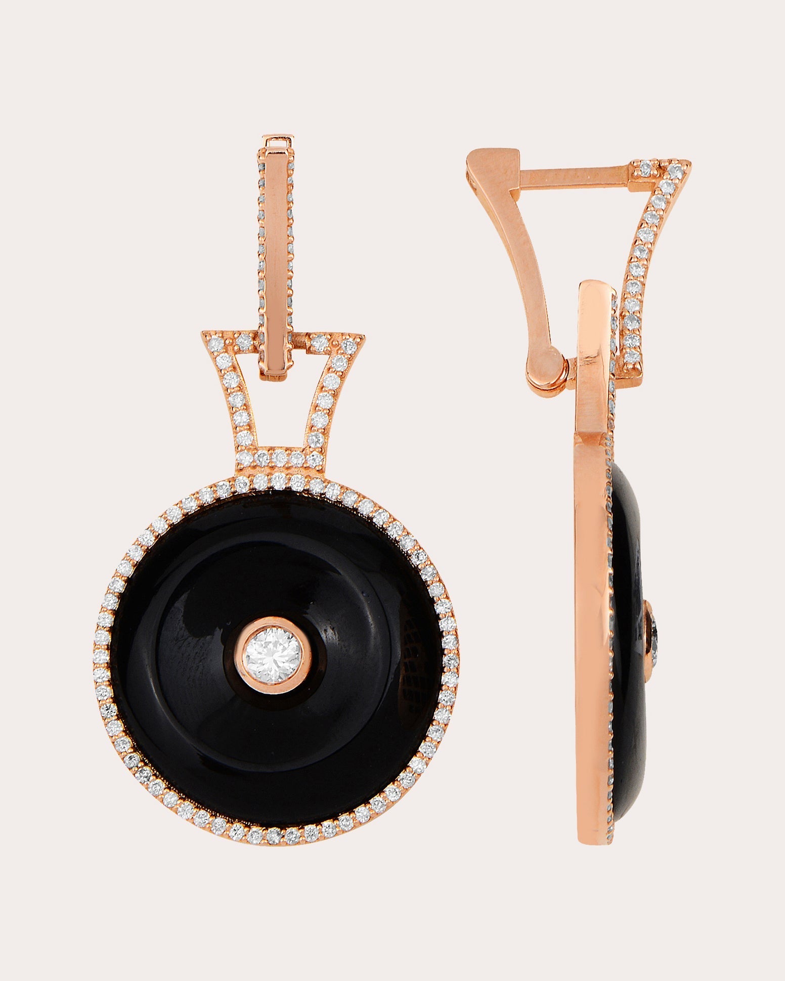 Dome 18K Gold Onyx and Diamond Earrings