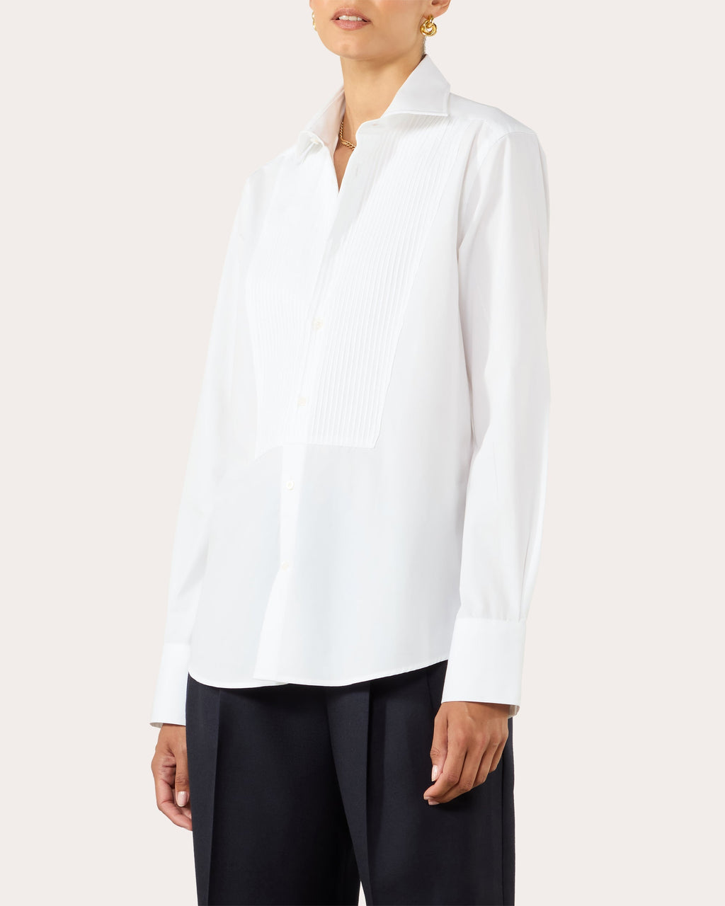 The Dress Cotton Poplin Pintucked Button-Up Shirt
