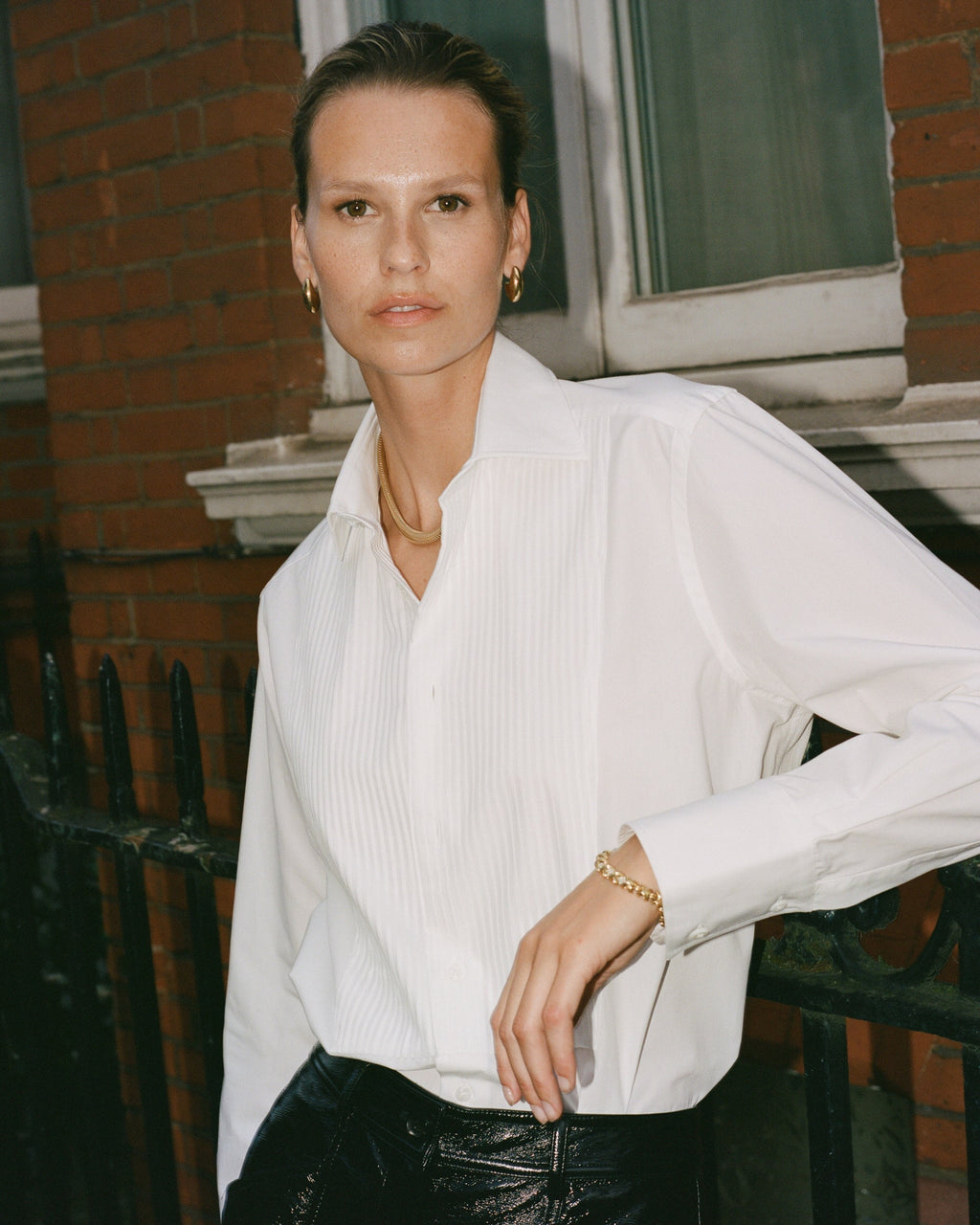 The Dress Cotton Poplin Pintucked Button-Up Shirt