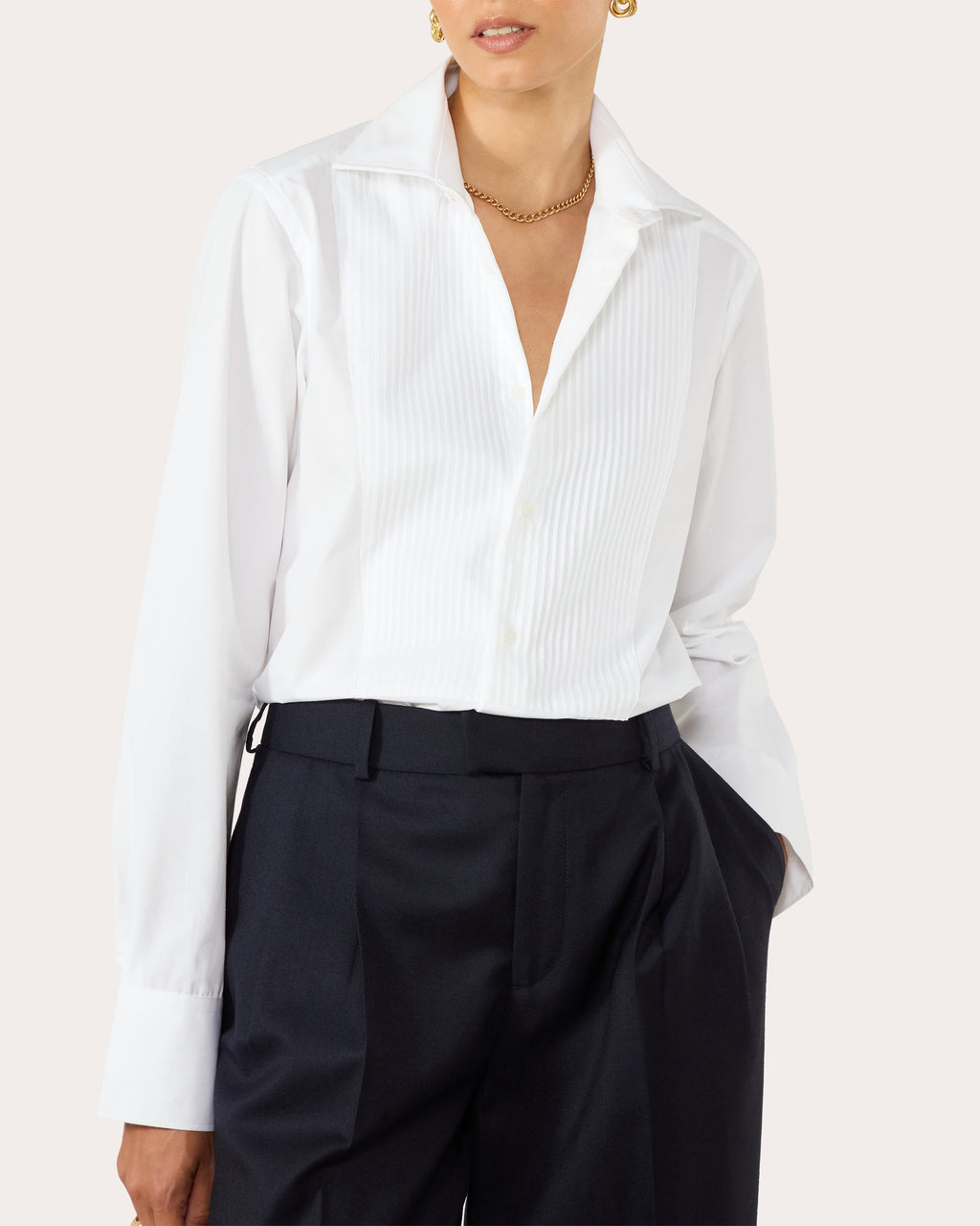 The Dress Cotton Poplin Pintucked Button-Up Shirt