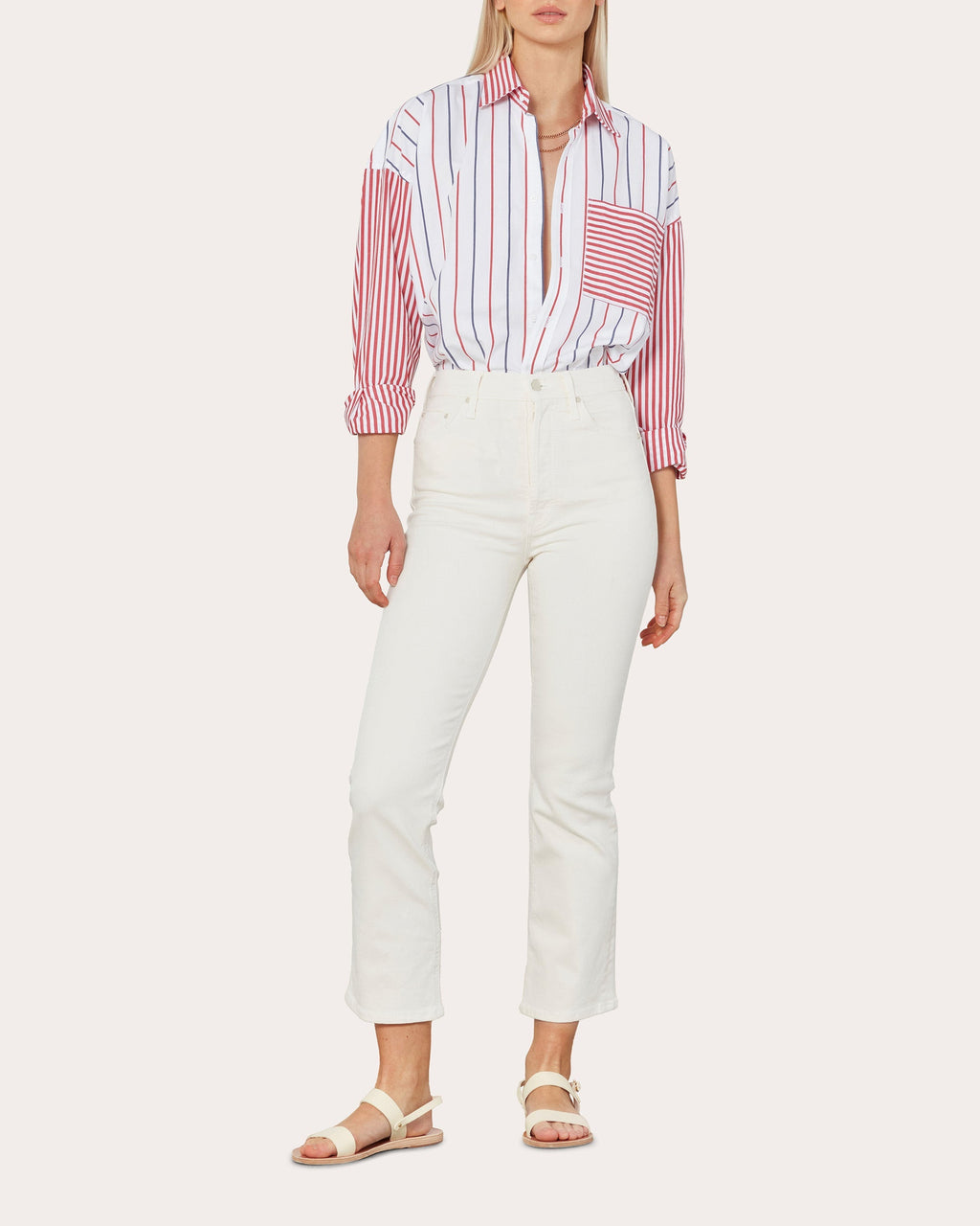 The Weekend Striped Patchwork Cotton-Poplin Shirt