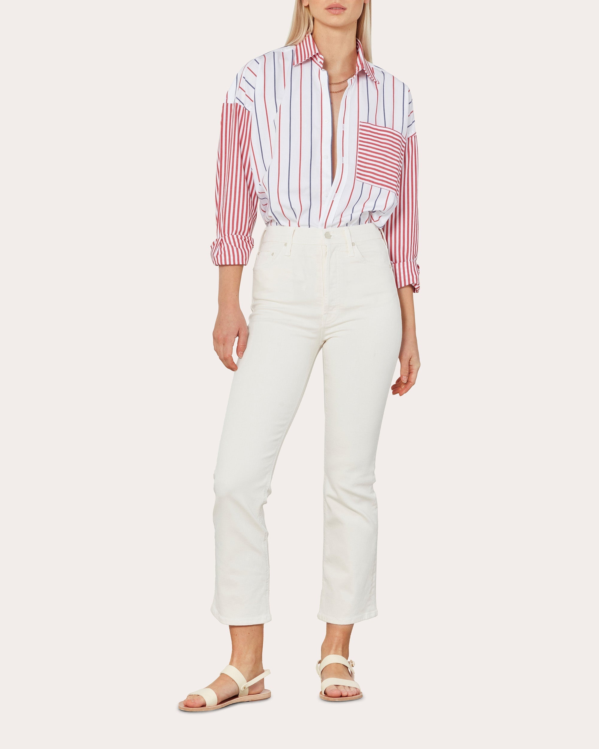 The Weekend Striped Patchwork Cotton-Poplin Shirt