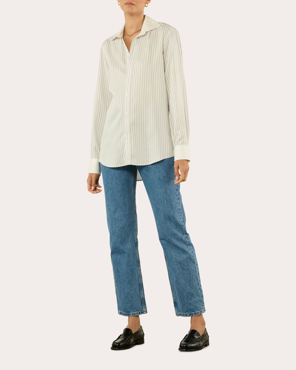 The Boyfriend Stripe Tencel™ Contrast Button-Up Shirt