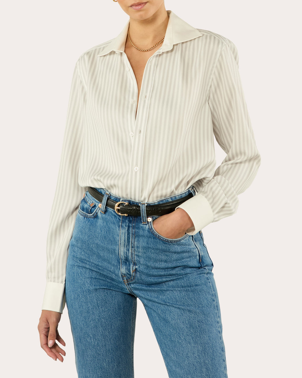 The Boyfriend Stripe Tencel™ Contrast Button-Up Shirt
