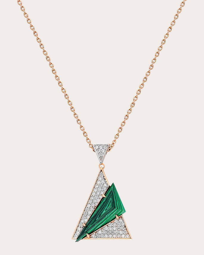 Aztec 18K Gold Malachite and Diamond Pendant Necklace
