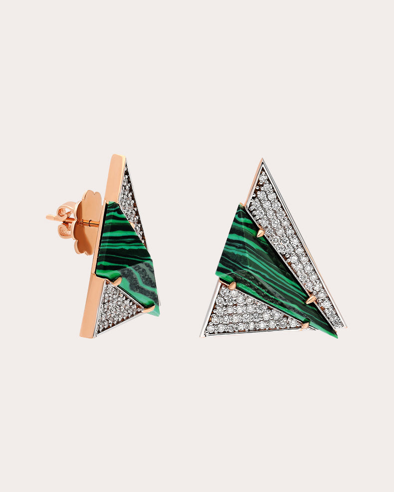 Aztec 18K Gold Enamel and Diamond Stud Earrings