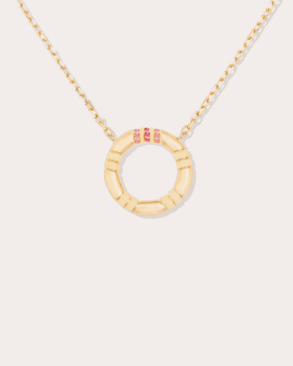 Crew Small 14K Gold Pink Sapphire Circle Pendant Necklace