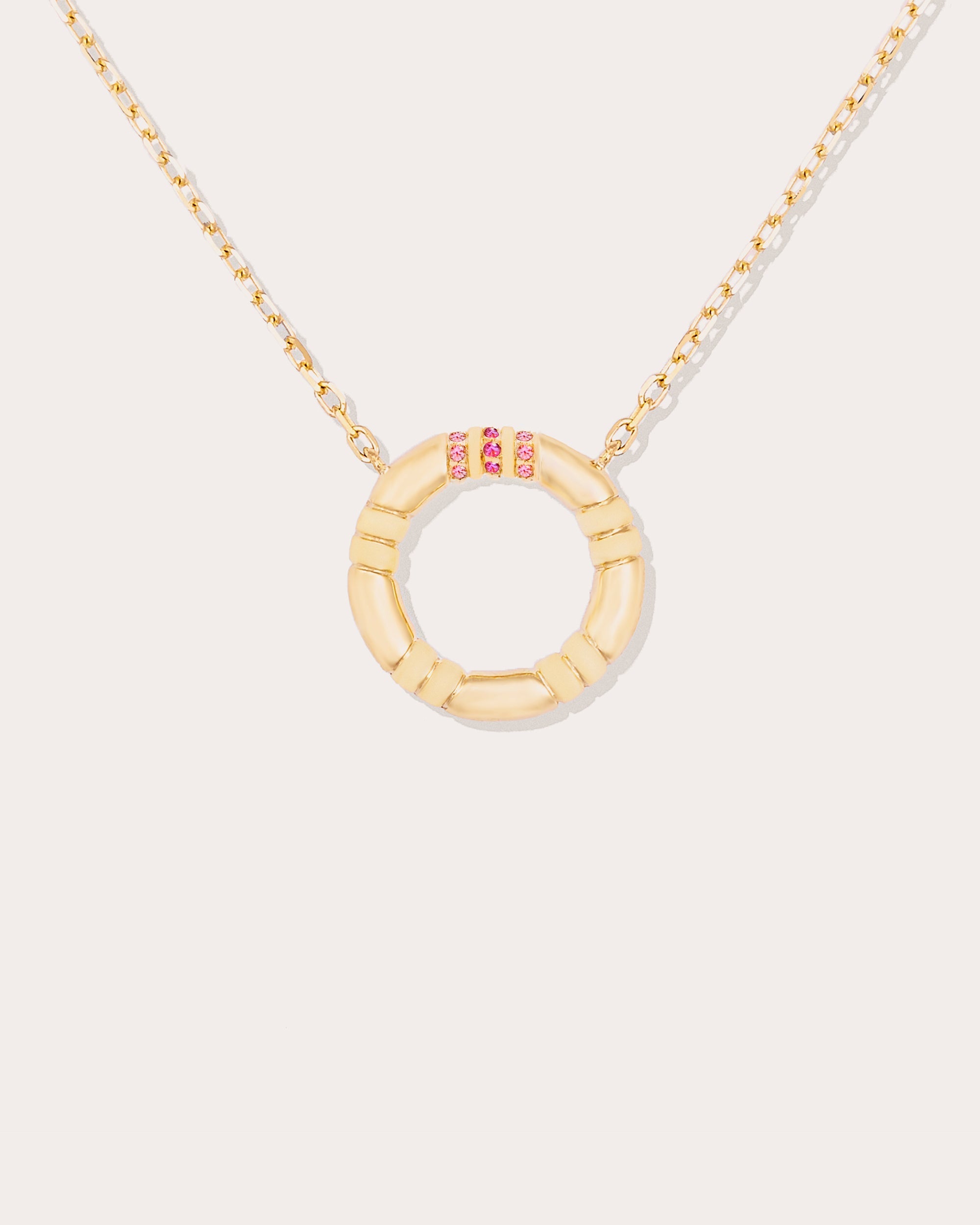 Crew Small 14K Gold Pink Sapphire Circle Pendant Necklace