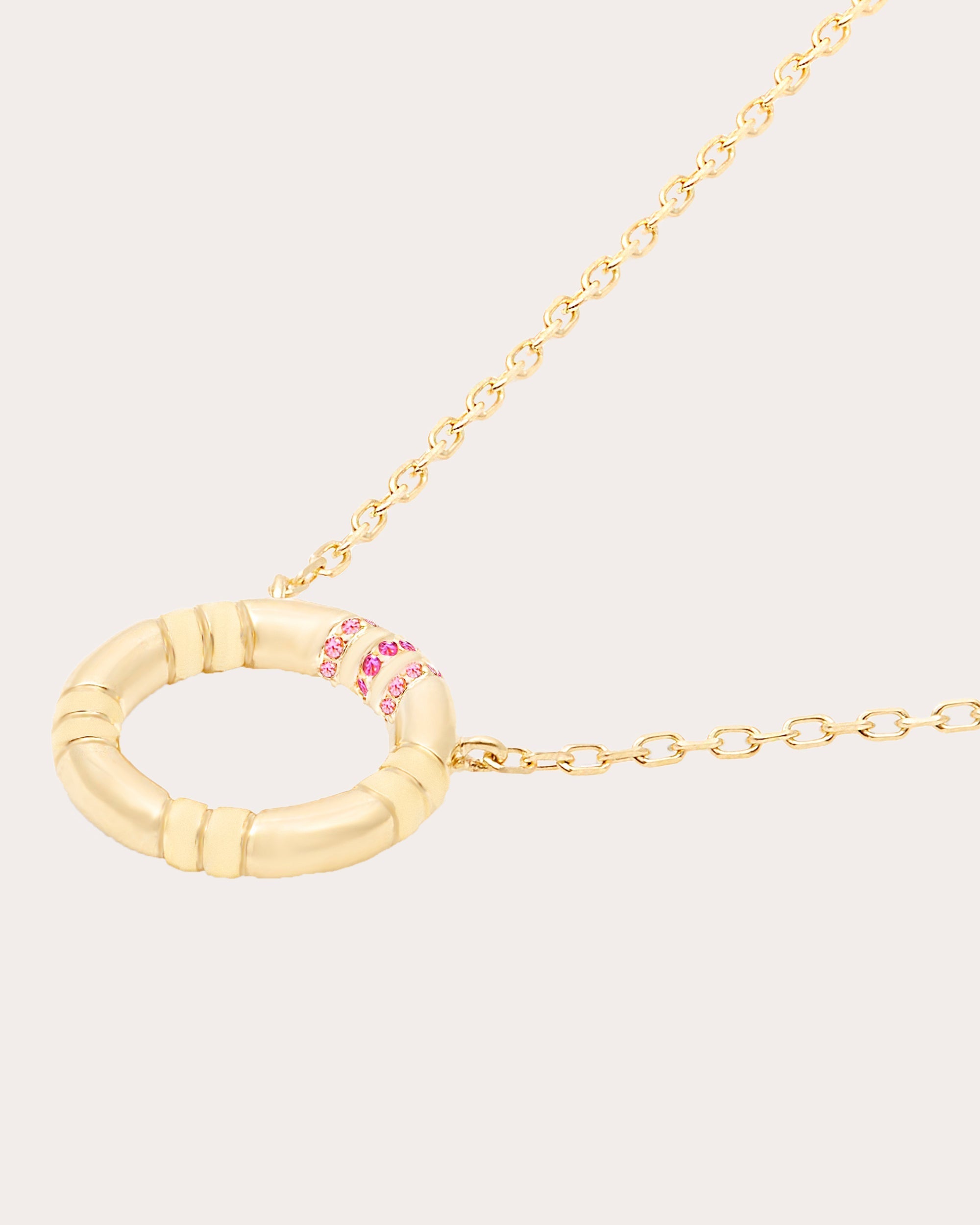 Crew Small 14K Gold Pink Sapphire Circle Pendant Necklace
