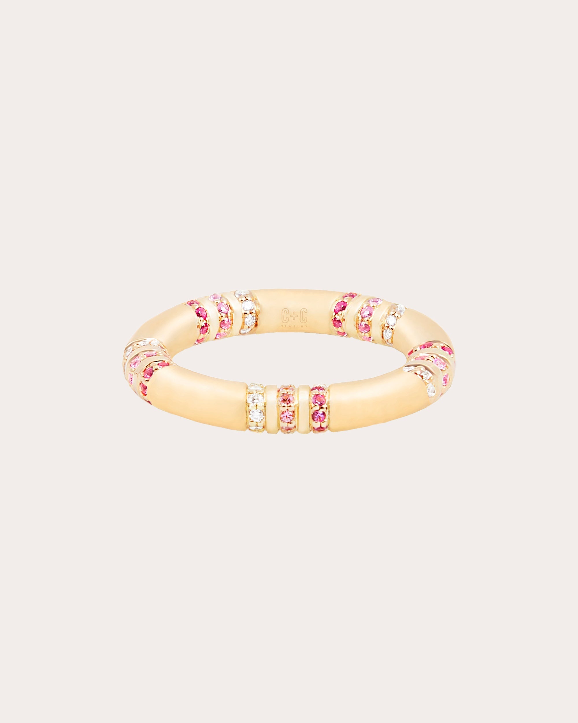 Crew 14K Gold Pink Sapphire and Diamond Stacking Band Ring