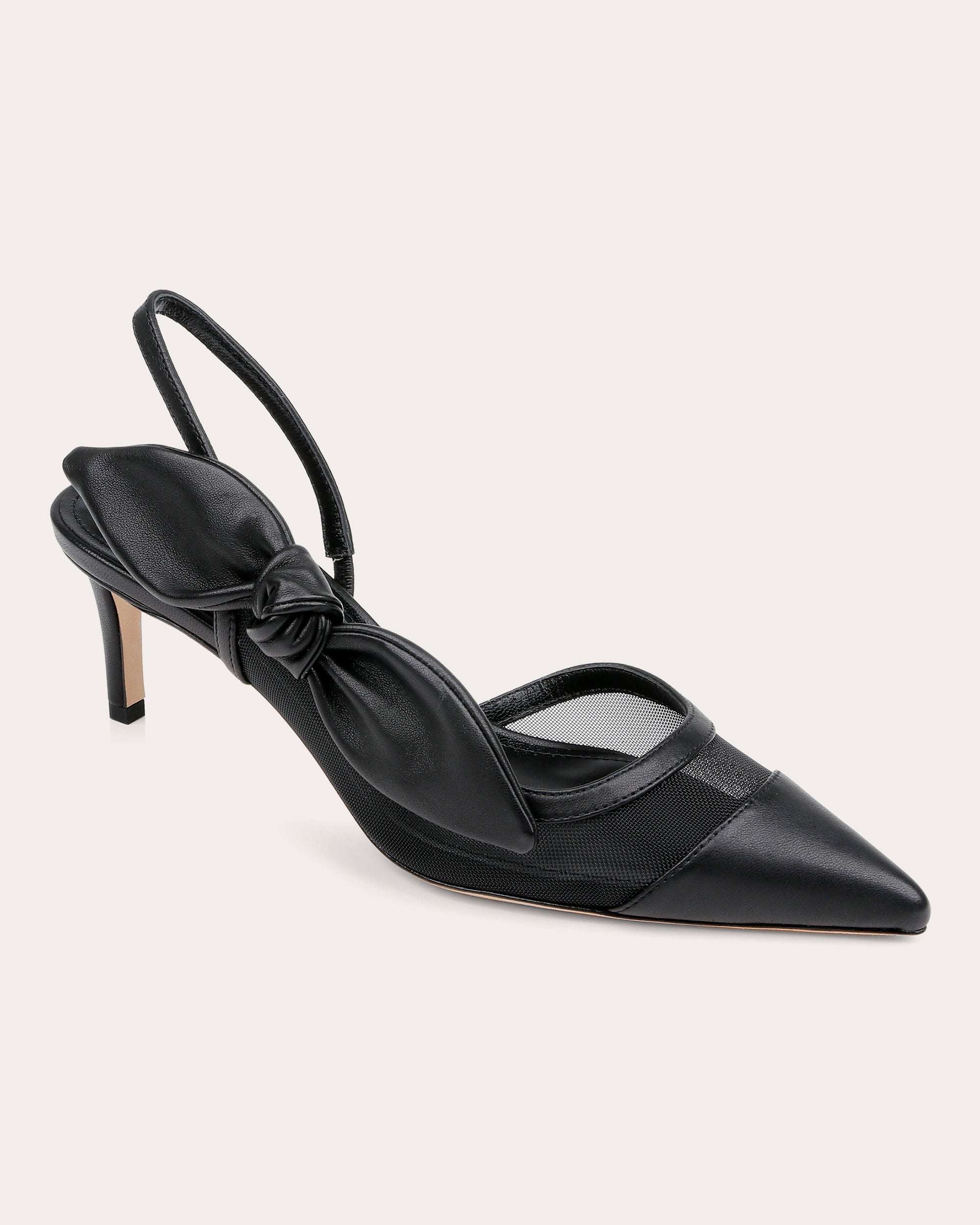 Caracas Knotted Bow Leather and Mesh Slingback Pump