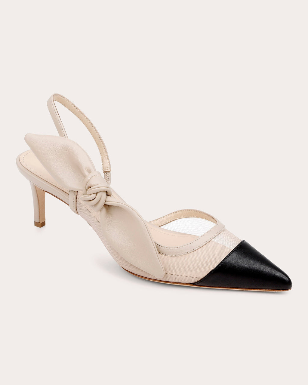 Caracas Knotted Bow Leather and Mesh Slingback Pump