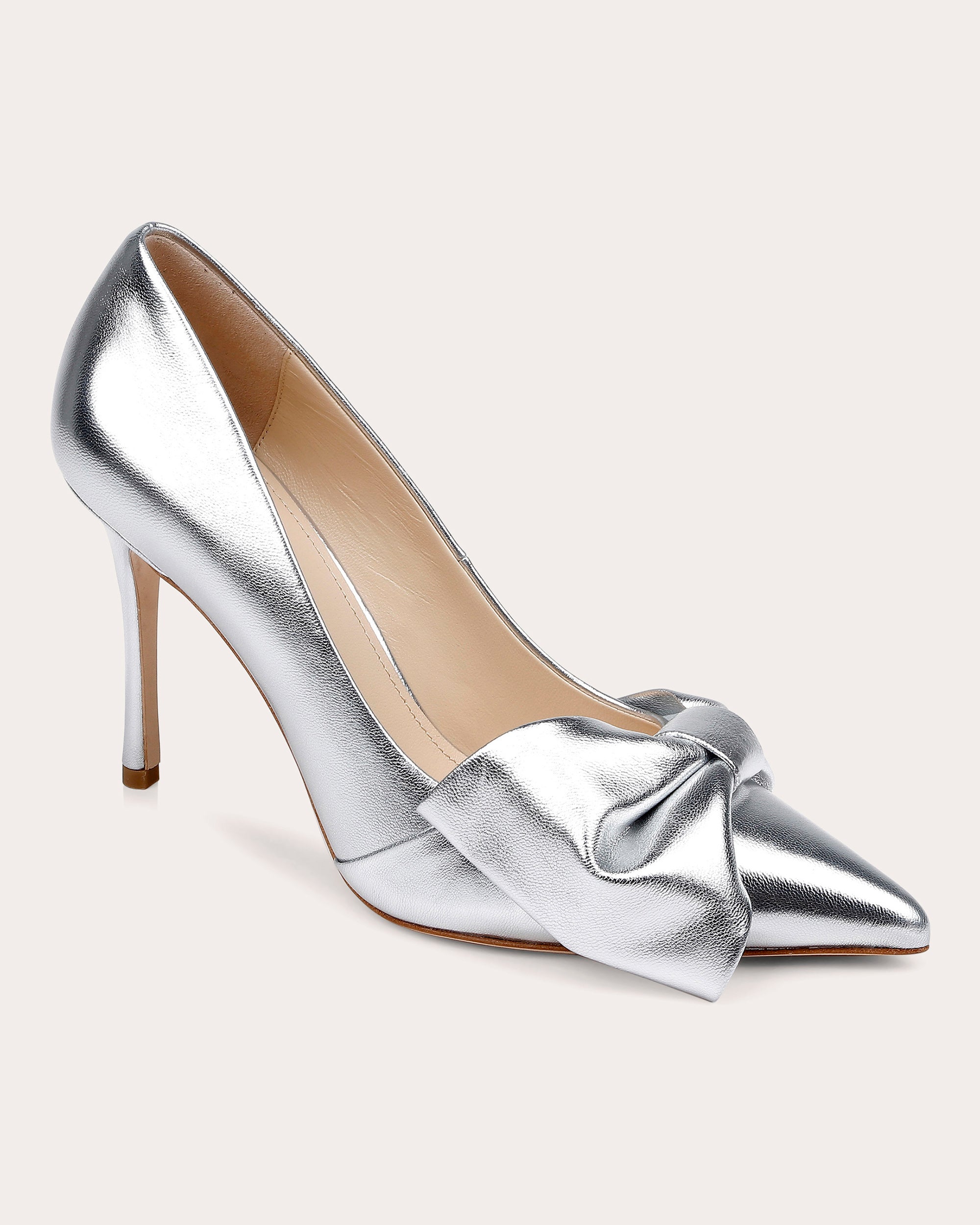 Delhi II Bow-Embellished Metallic-Leather Pump