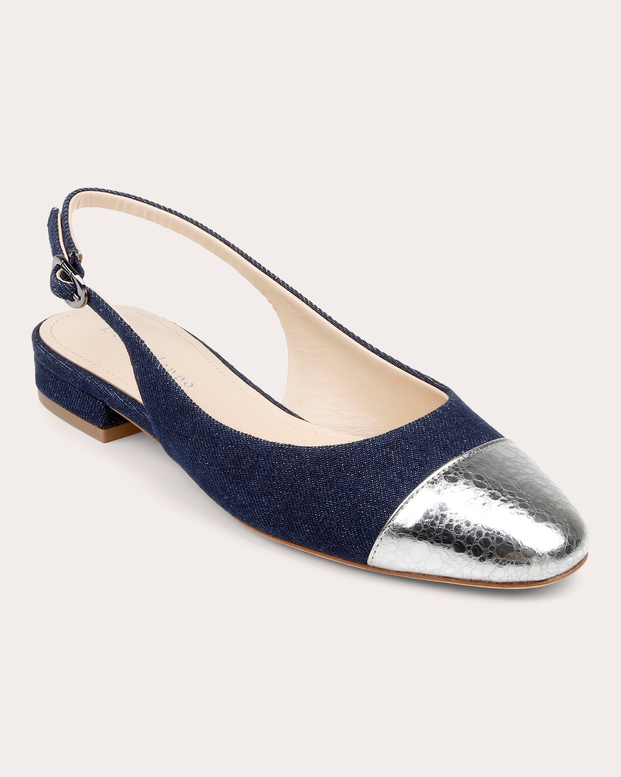 Mumbai Metallic-Leather Trimmed Denim Slingback Flat