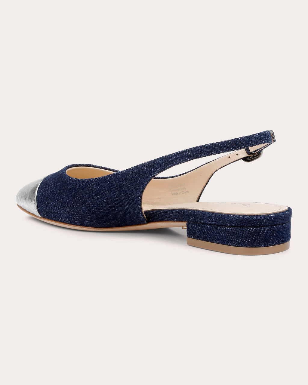 Mumbai Metallic-Leather Trimmed Denim Slingback Flat