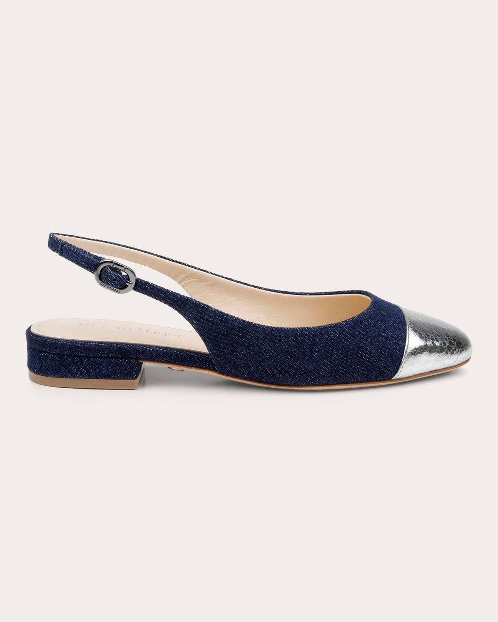 Mumbai Metallic-Leather Trimmed Denim Slingback Flat