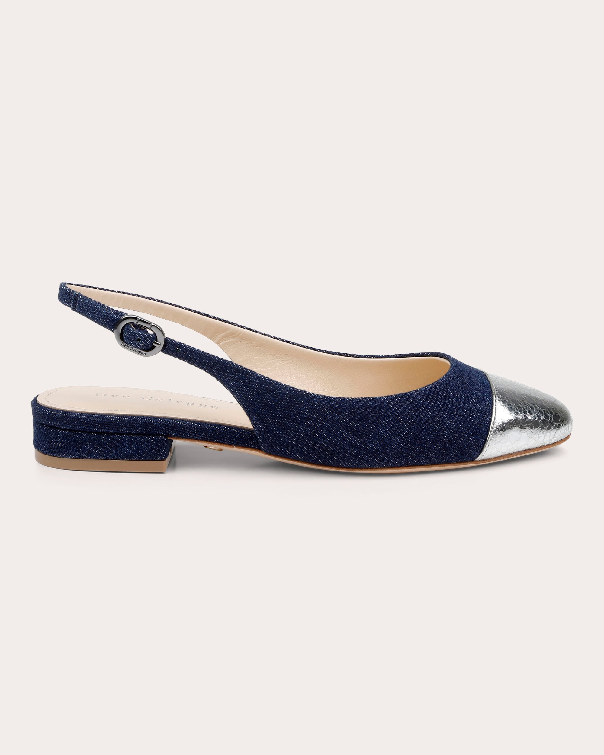Mumbai Metallic-Leather Trimmed Denim Slingback Flat