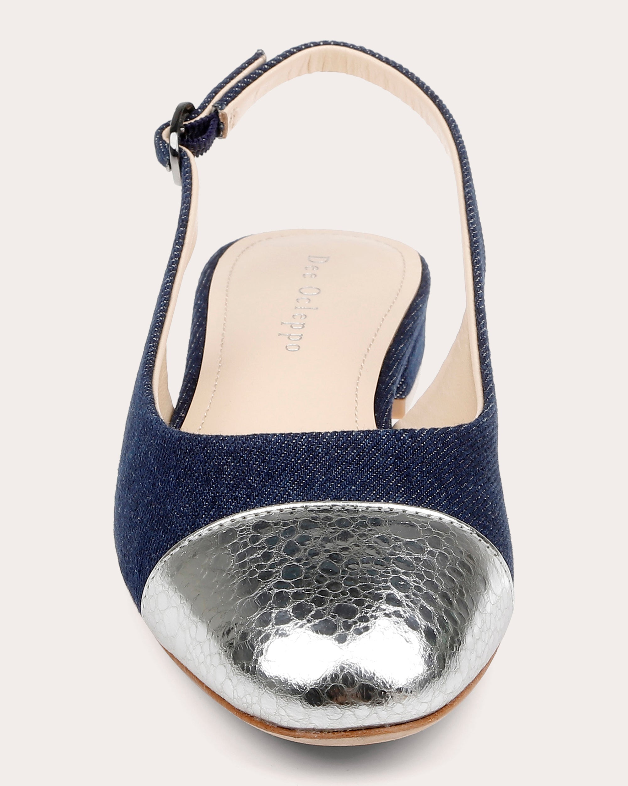 Mumbai Metallic-Leather Trimmed Denim Slingback Flat