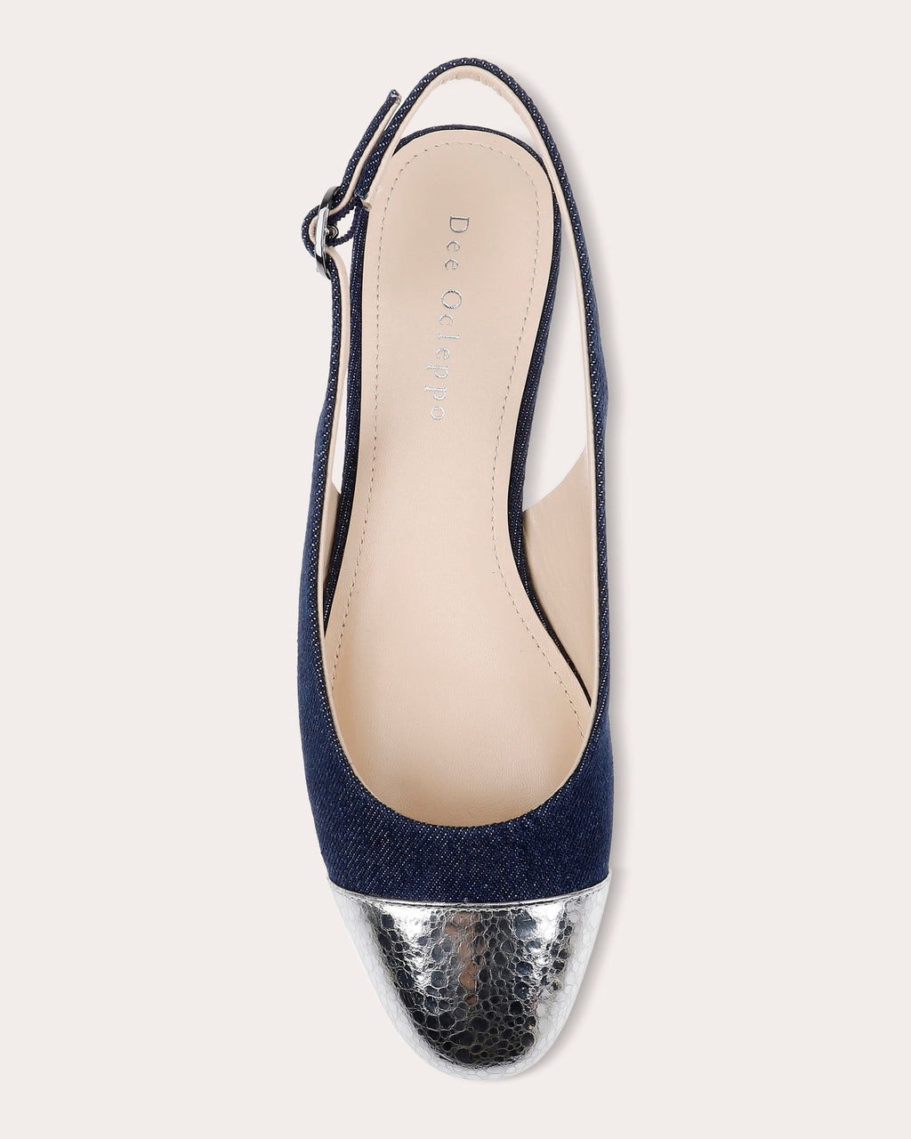 Mumbai Metallic-Leather Trimmed Denim Slingback Flat
