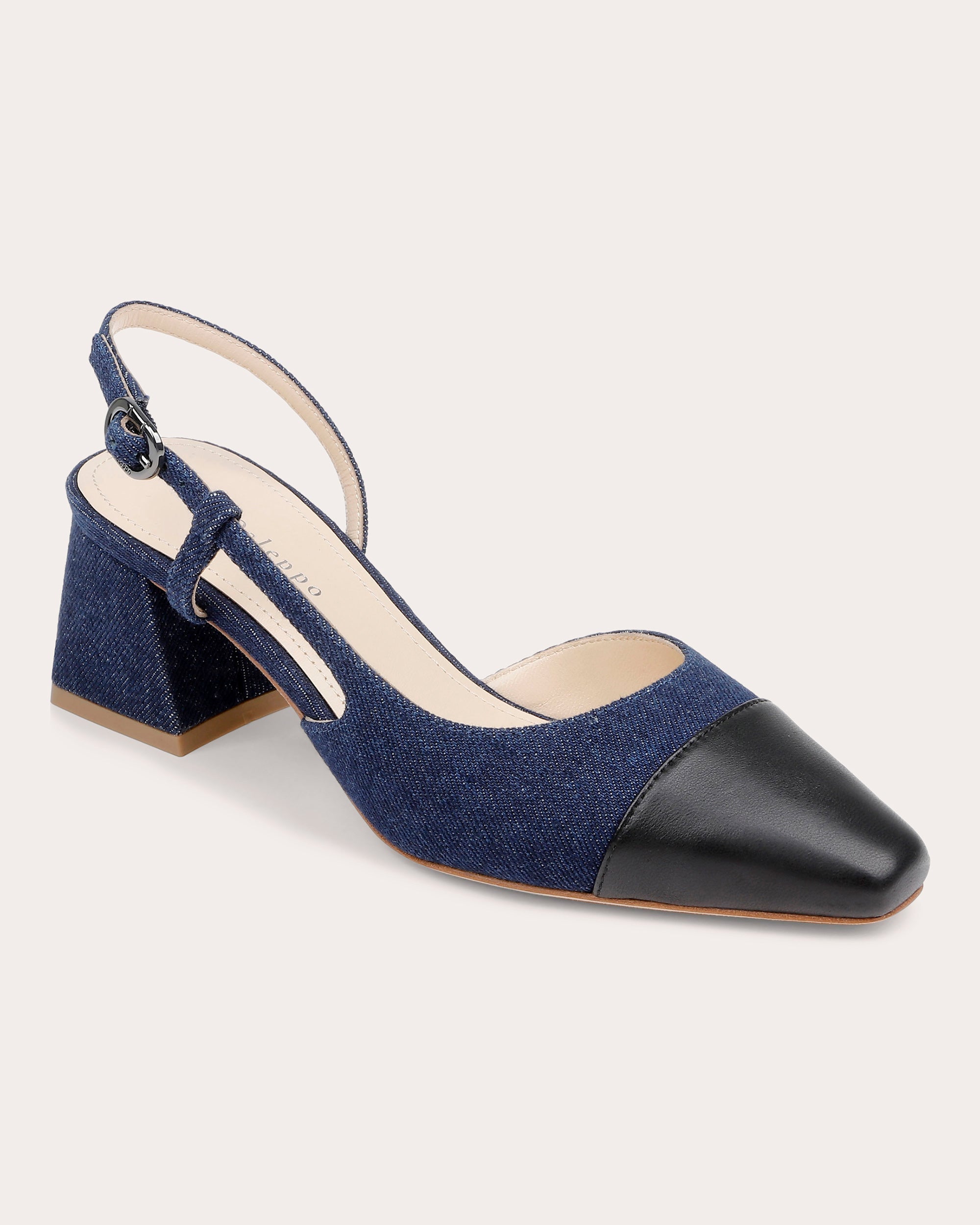 Naples Leather-Trimmed Denim Slingback