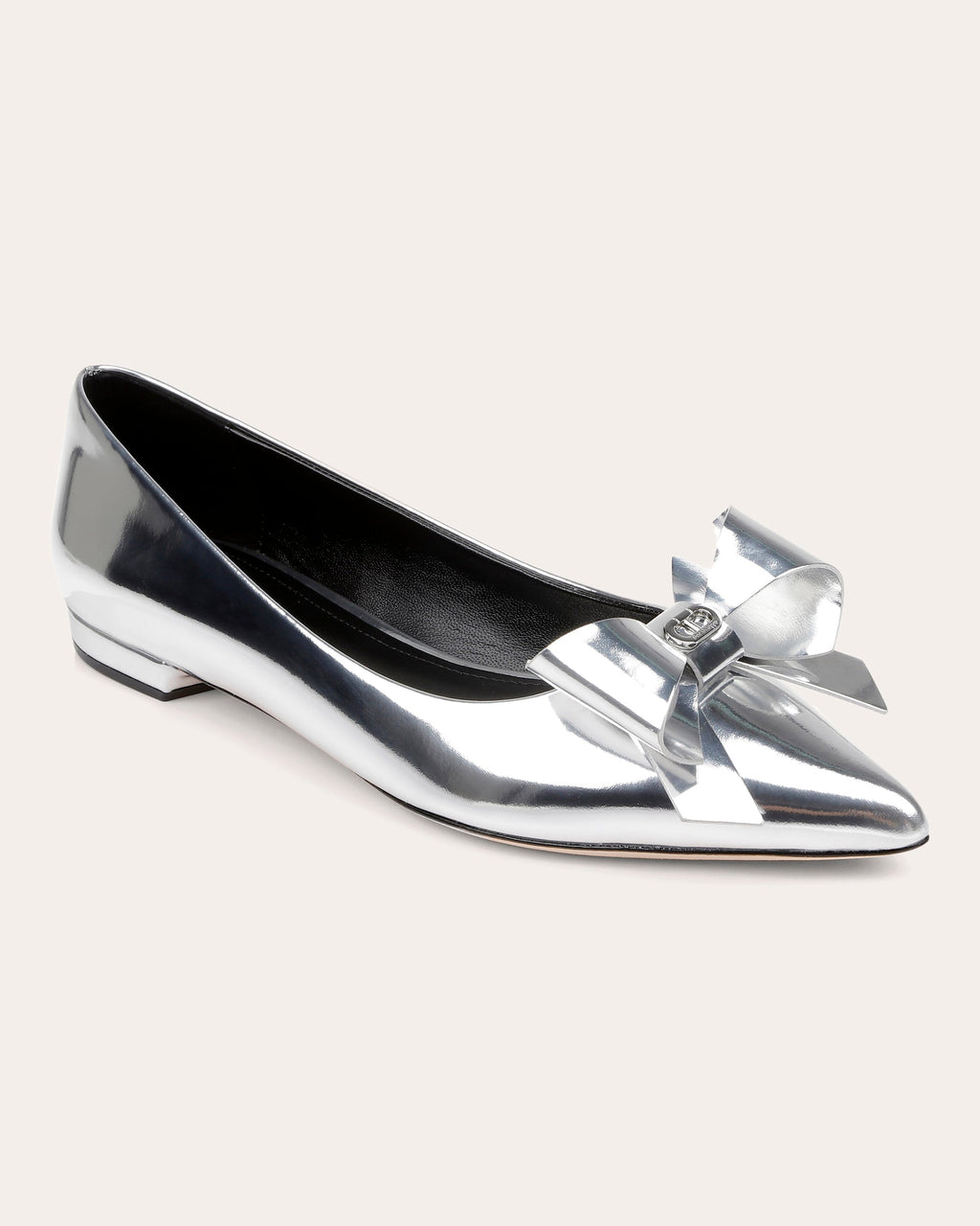 Clinton Bow-Embellished Metallic-Leather Flat