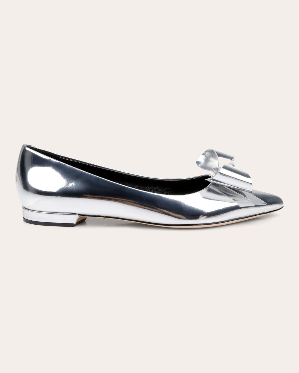 Clinton Bow-Embellished Metallic-Leather Flat