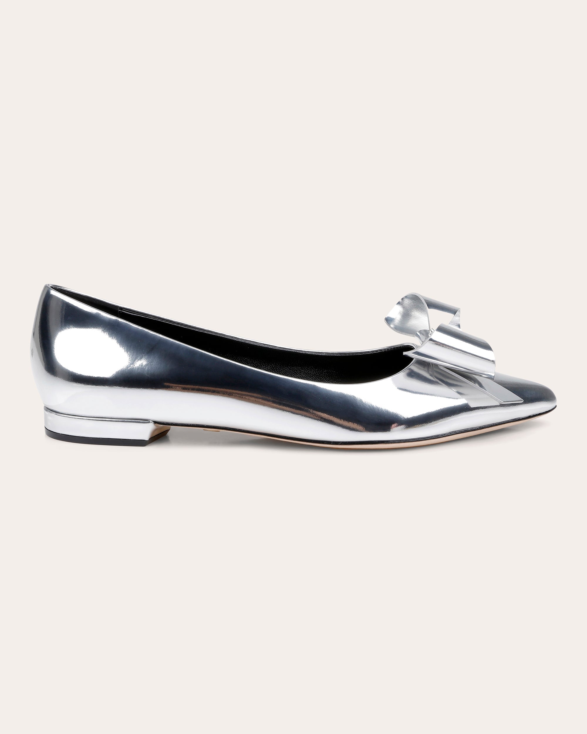Clinton Bow-Embellished Metallic-Leather Flat
