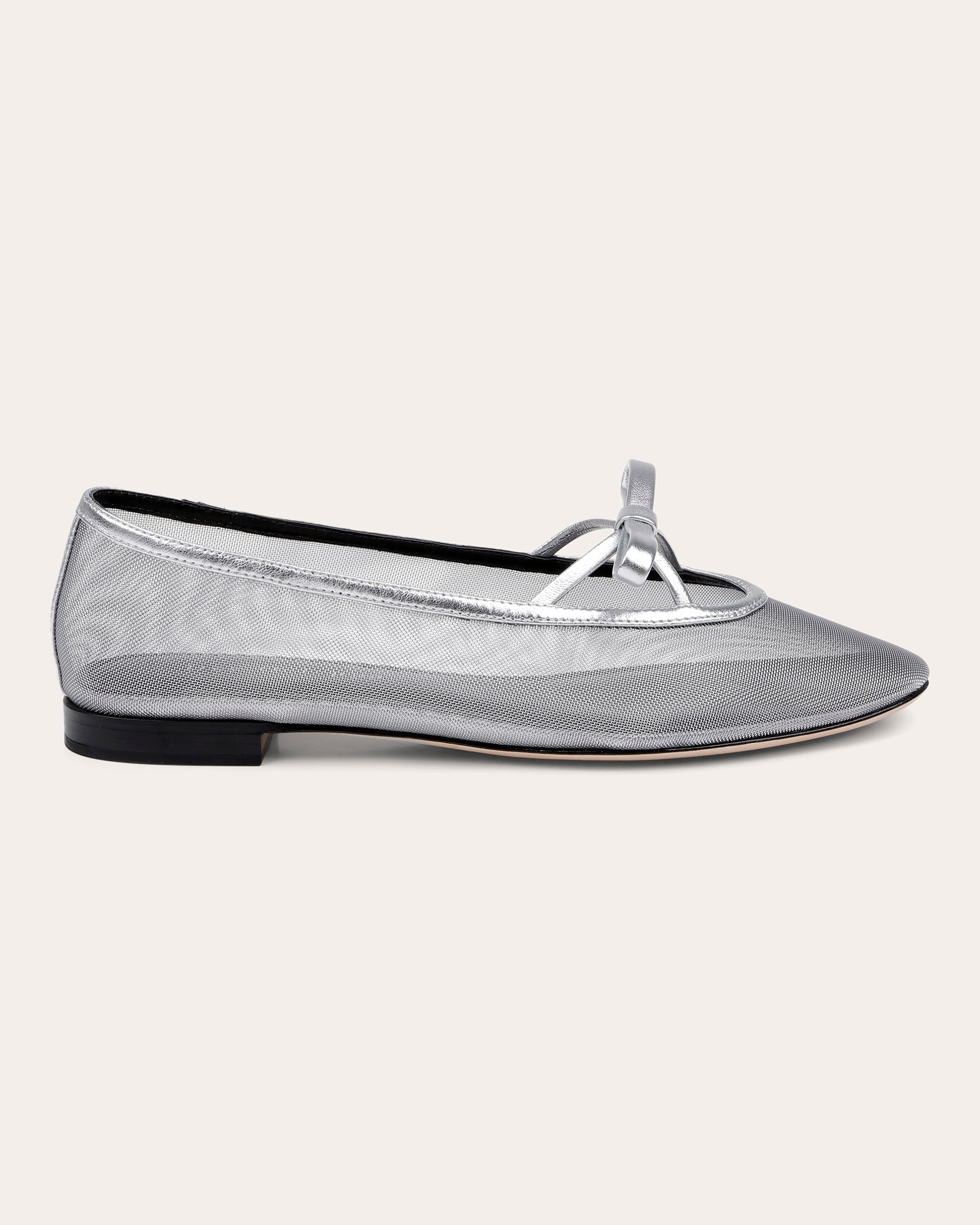 Dixon II Bow-Embellished Metallic-Mesh Ballet Flat