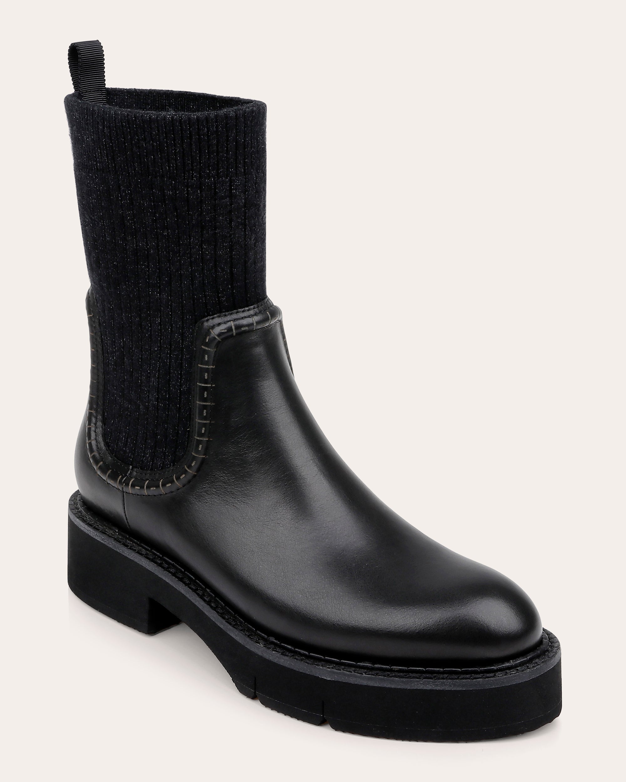 Kingman Ribbed-Trimmed Leather Boot