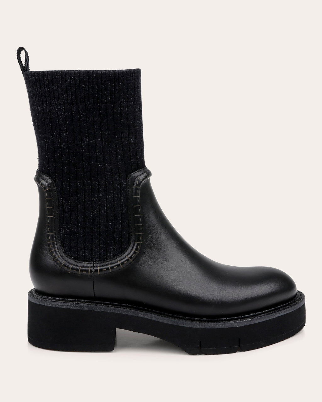 Kingman Ribbed-Trimmed Leather Boot