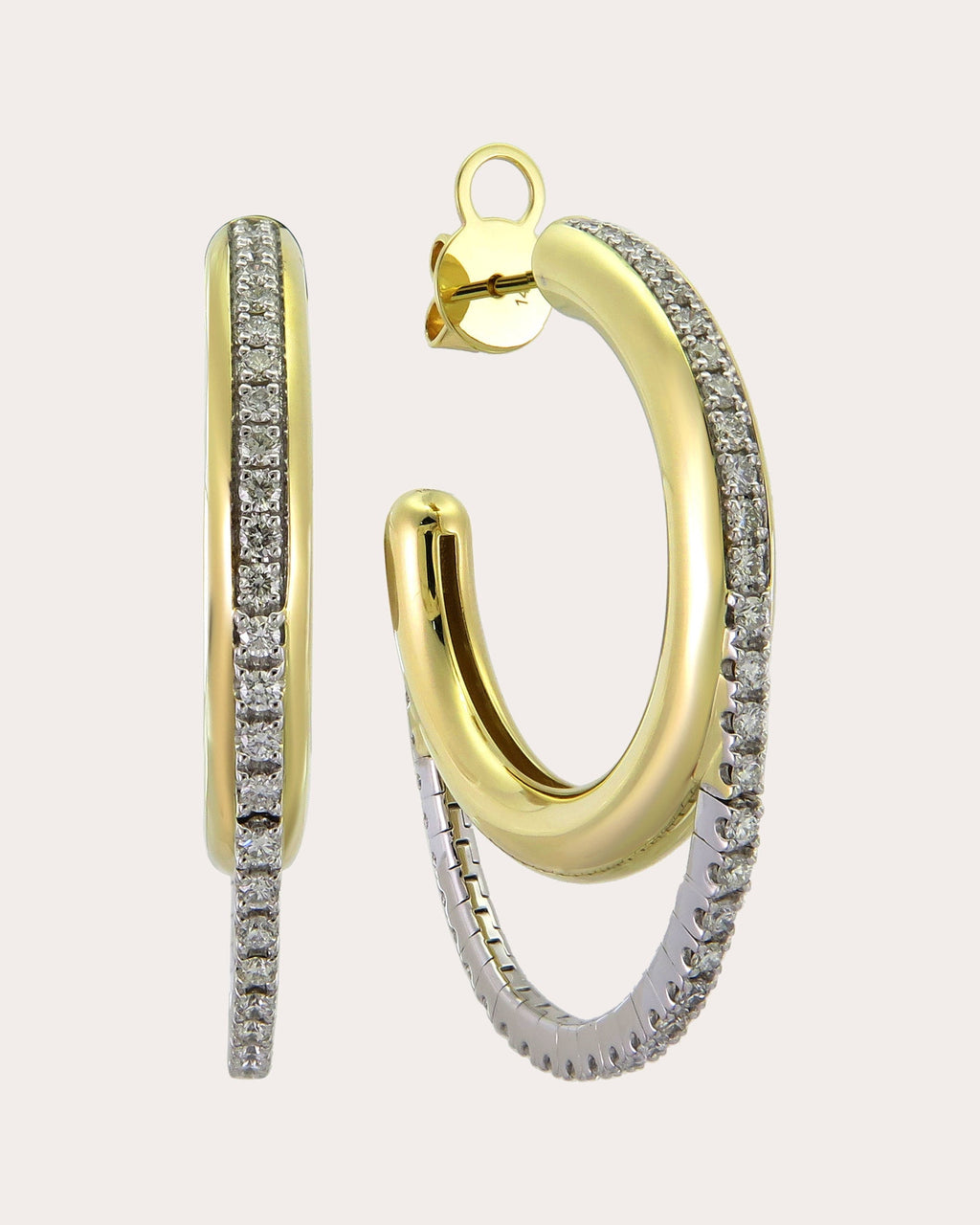 Tube 36mm 14K Gold Diamond Double Hoop Earrings