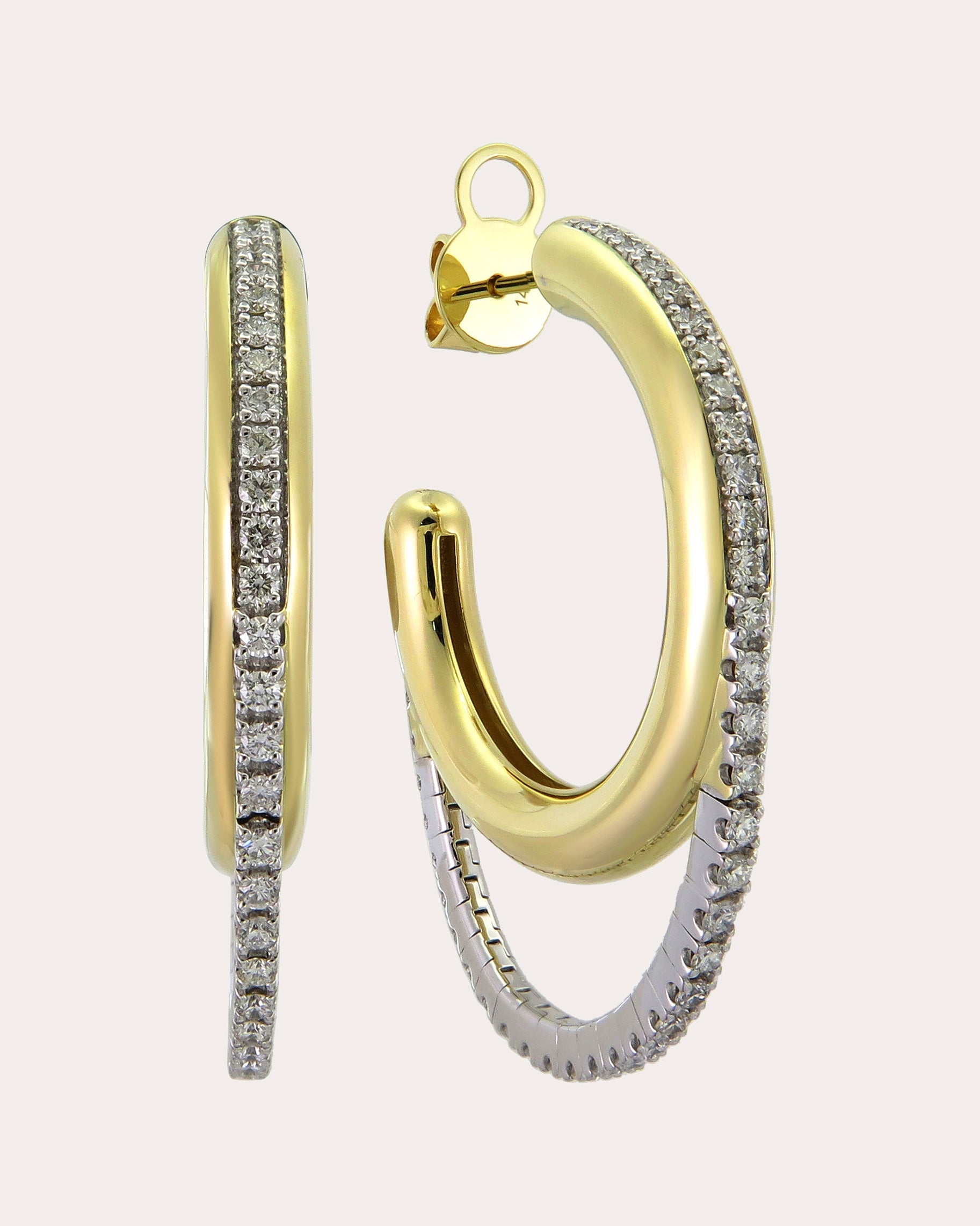 Tube 36mm 14K Gold Diamond Double Hoop Earrings