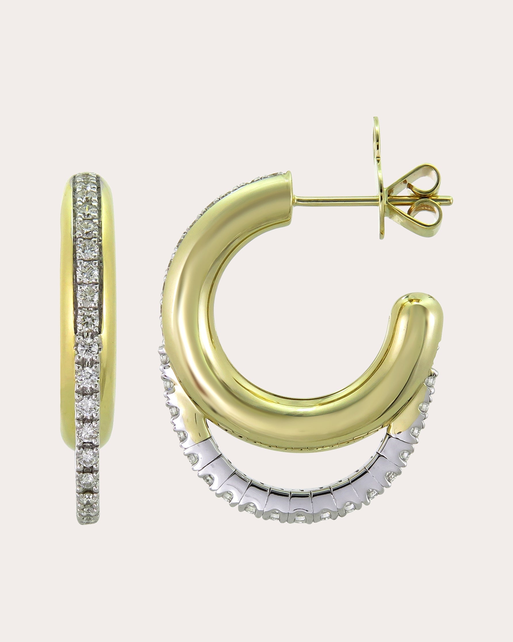 Tube 26mm 14K Gold Diamond Double Hoop Earrings