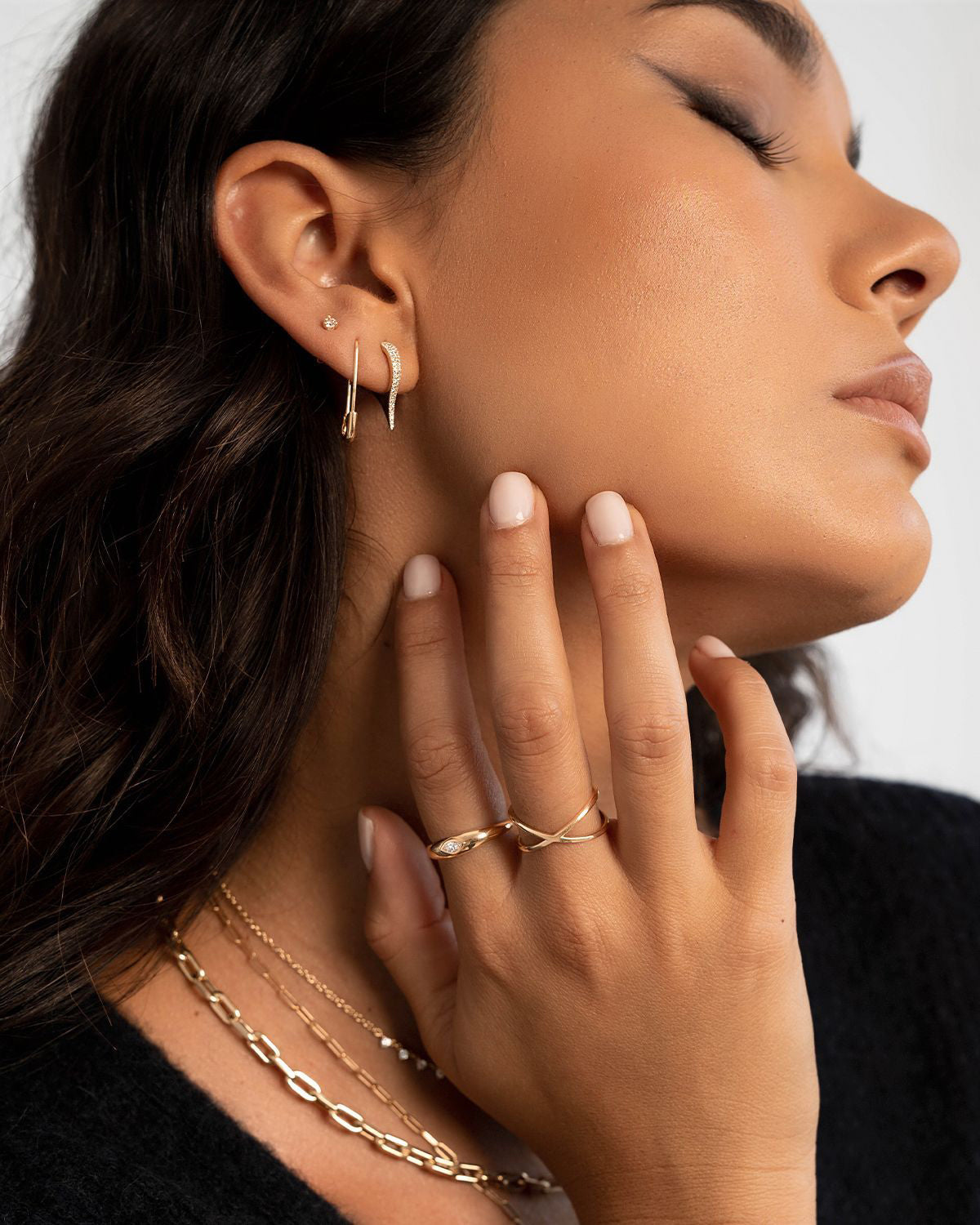 Dagger 14K Gold Diamond Hoop Earrings