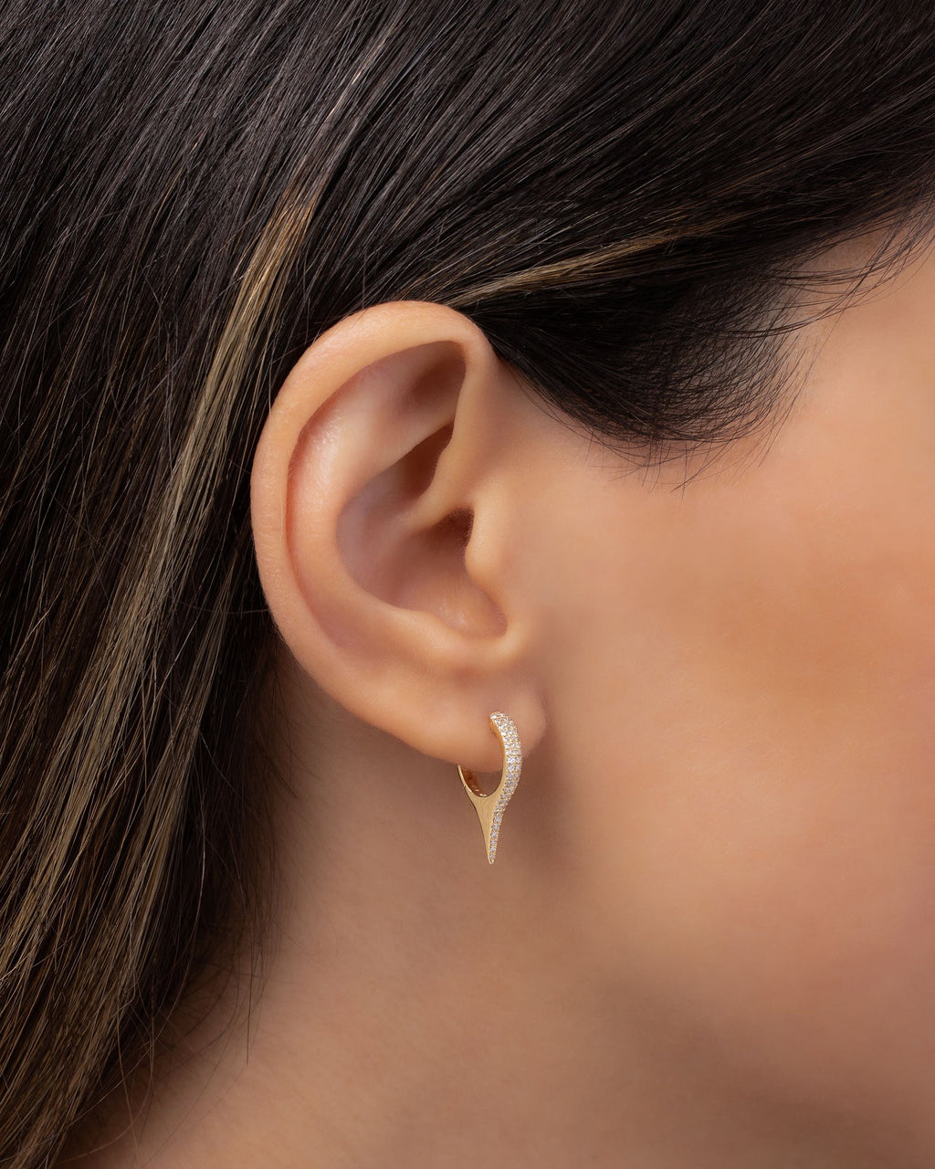 Dagger 14K Gold Diamond Hoop Earrings