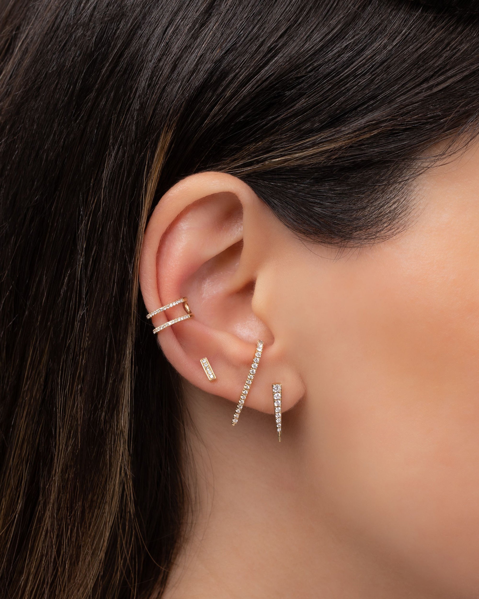 Dagger 14K Gold Diamond Stud Earrings