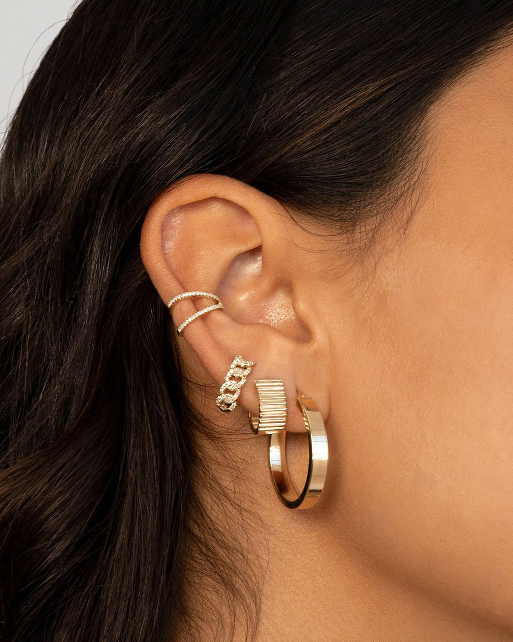 14K Gold Diamond Single Double Ear Cuff