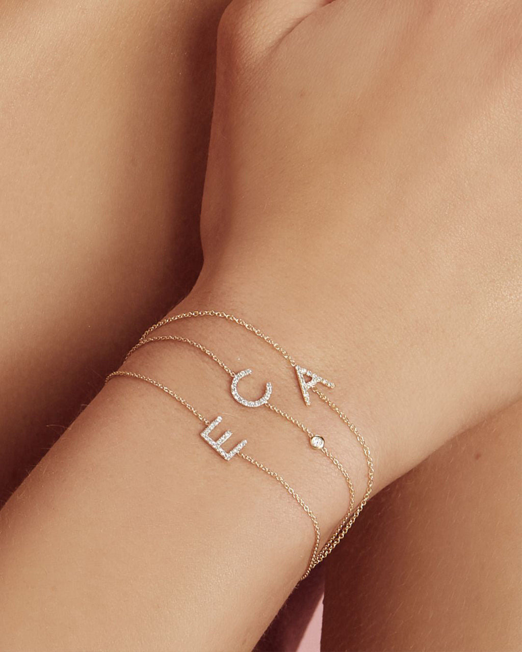 14K Gold Diamond Initial Charm Bracelet