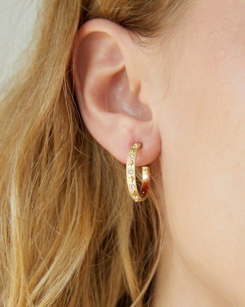Celestial 18K Gold Diamond Star Hoop Earrings
