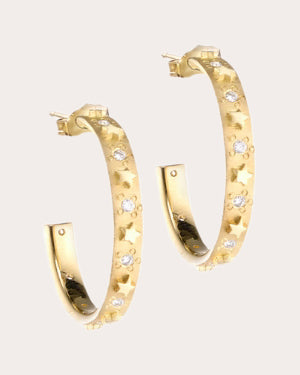 Celestial 18K Gold Diamond Star Hoop Earrings