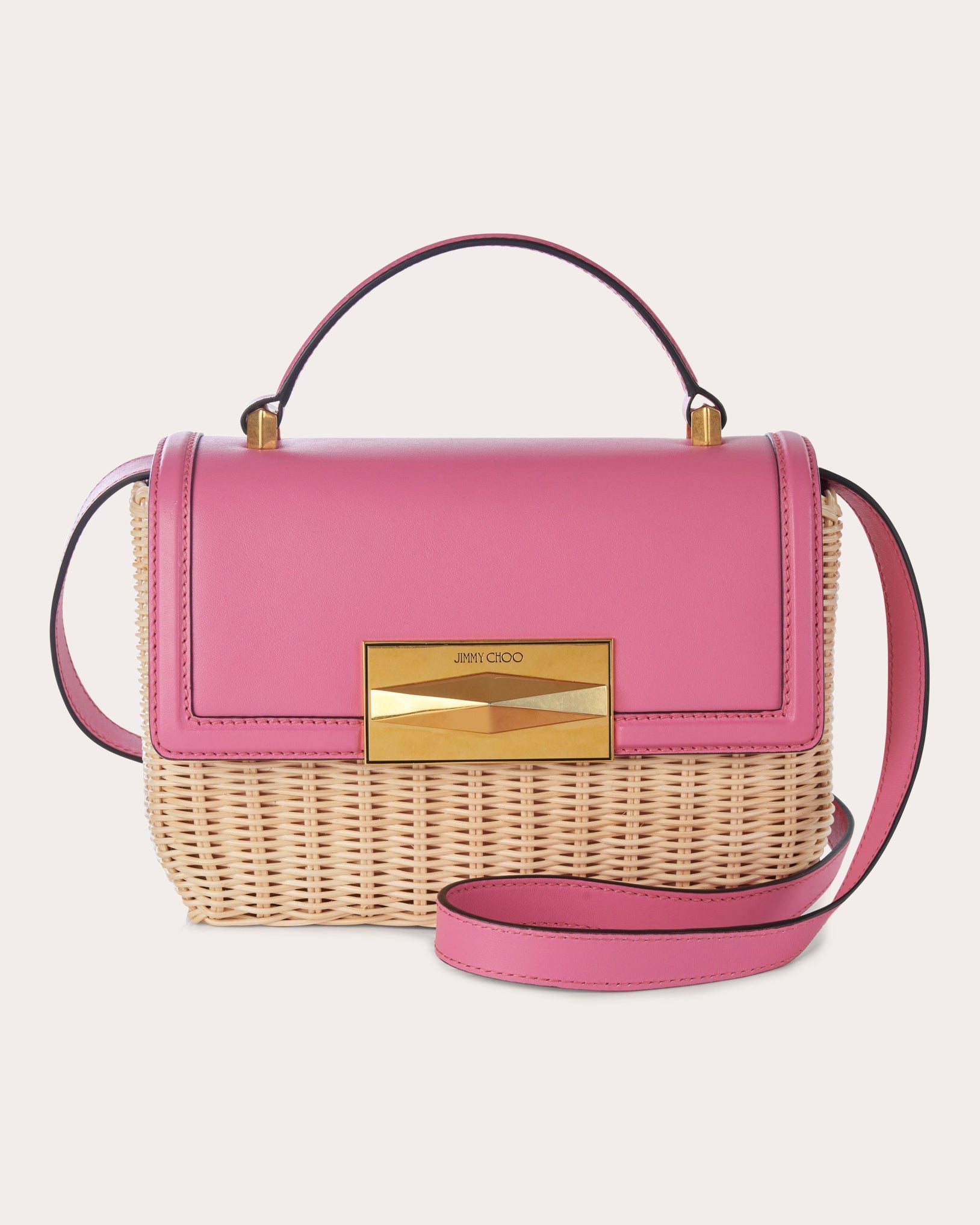 Diamond Leather and Wicker Shoulder Bag