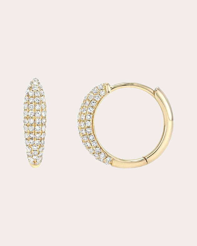 14K Gold Diamond Dome Hoop Earrings