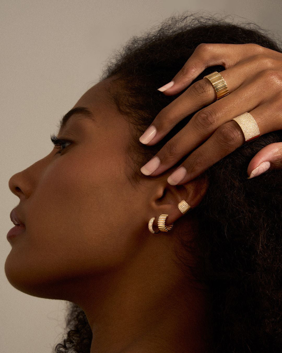 14K Gold Diamond Dome Hoop Earrings