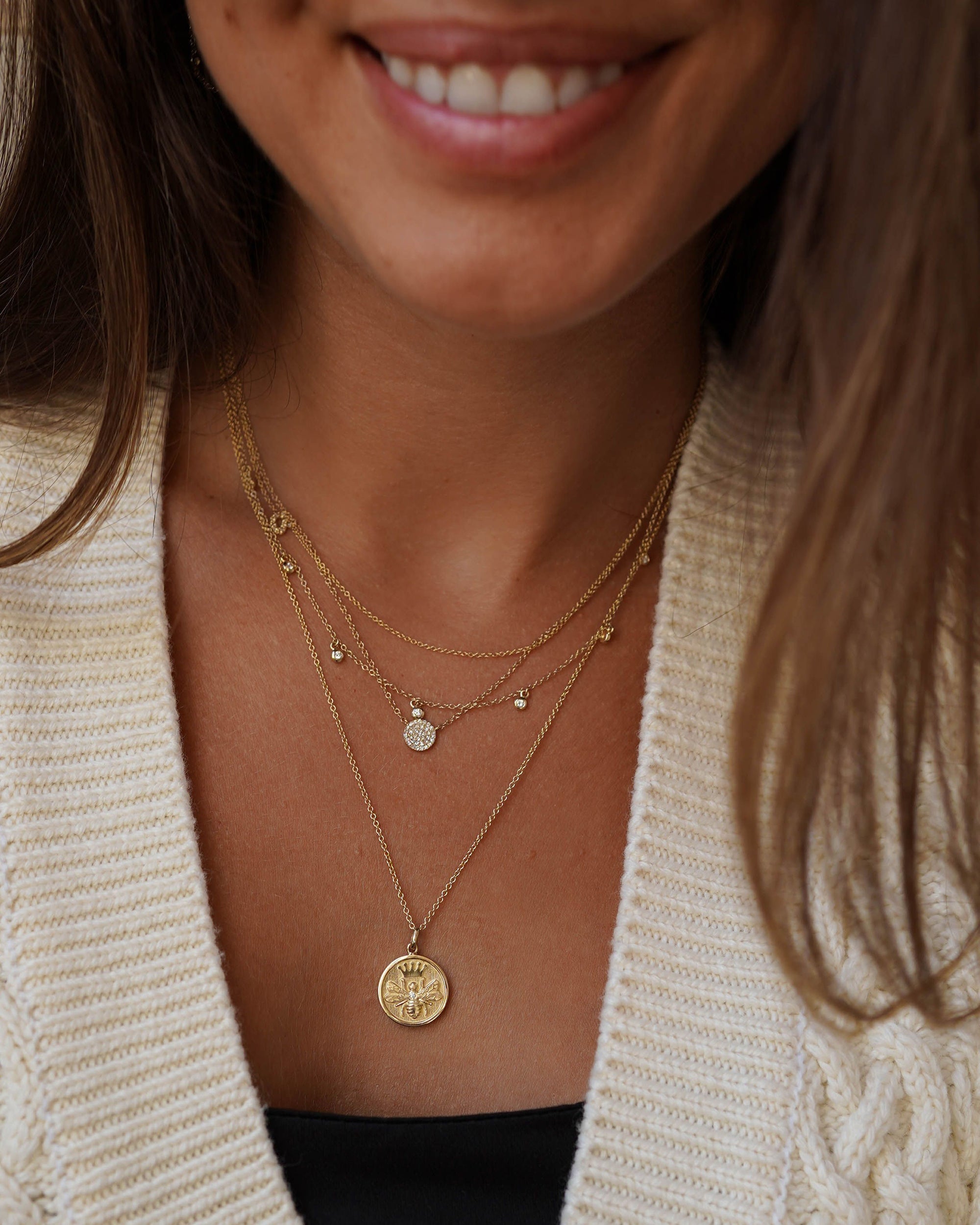 Queen Bee 14K Gold Diamond Medallion Pendant Necklace
