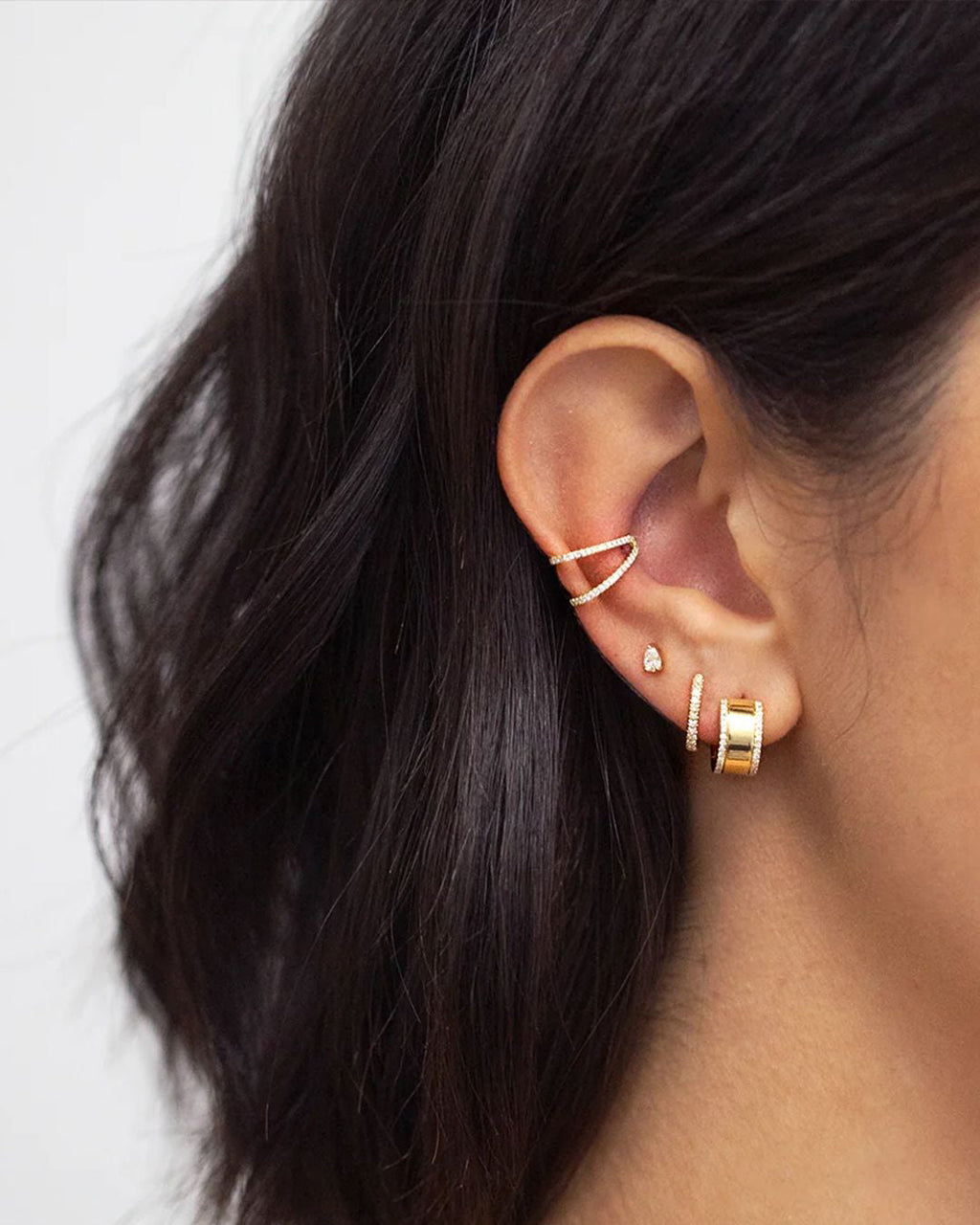 14K Gold Diamond Hoop Earrings