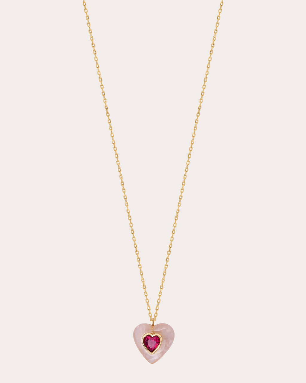 Heart 14K Gold Rose Quartz and Tourmaline Pendant Necklace